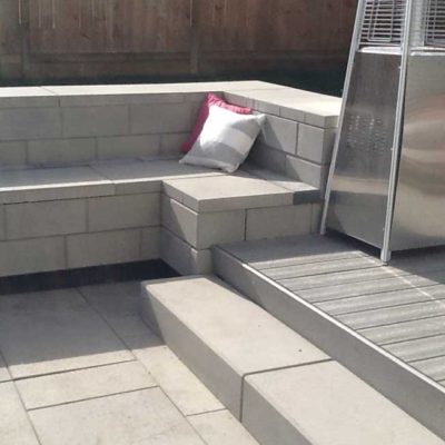 Comtemporary Stone Patio with Outdoor Heating and Seating in Daytime Contemporary by European Garden Design Calgary